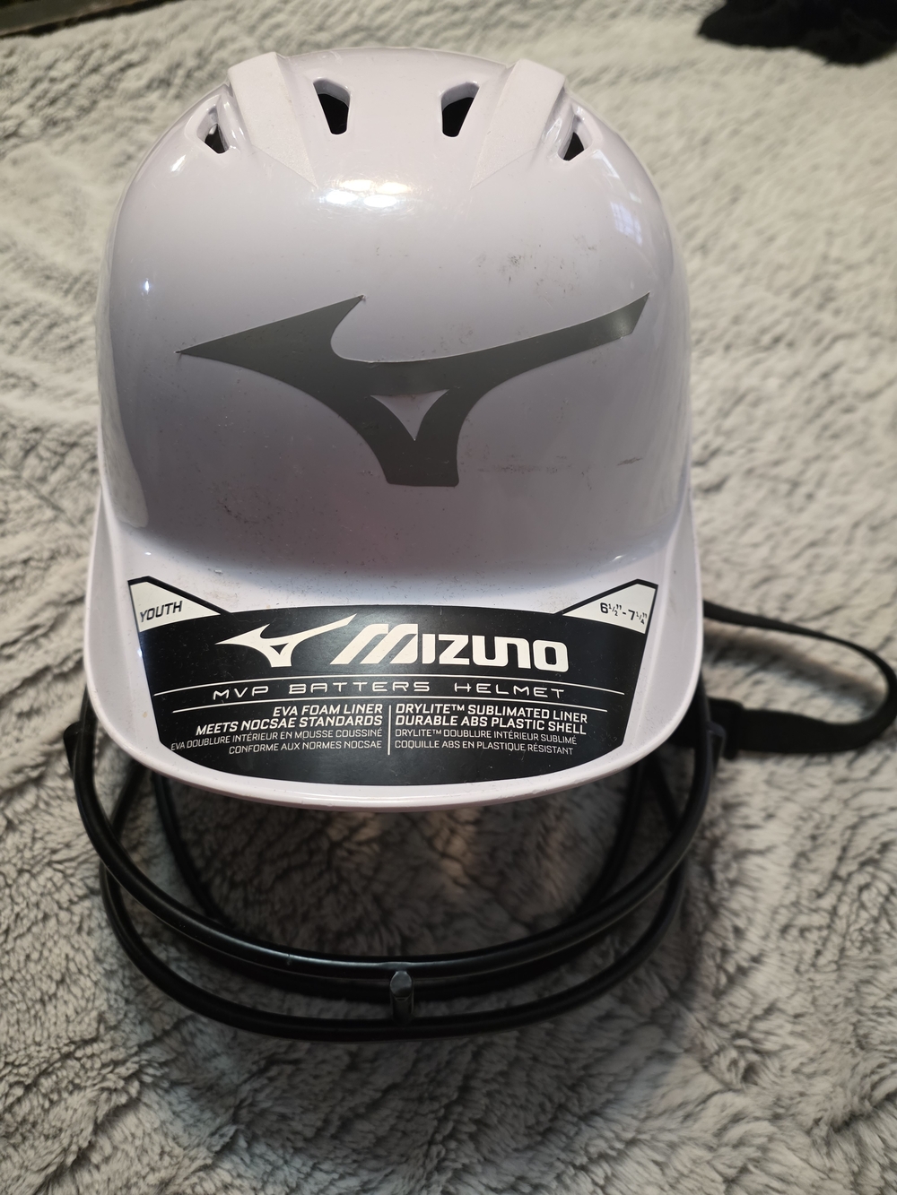 Mizuno White Youth MVP Batting Helmet with Black Faceguard